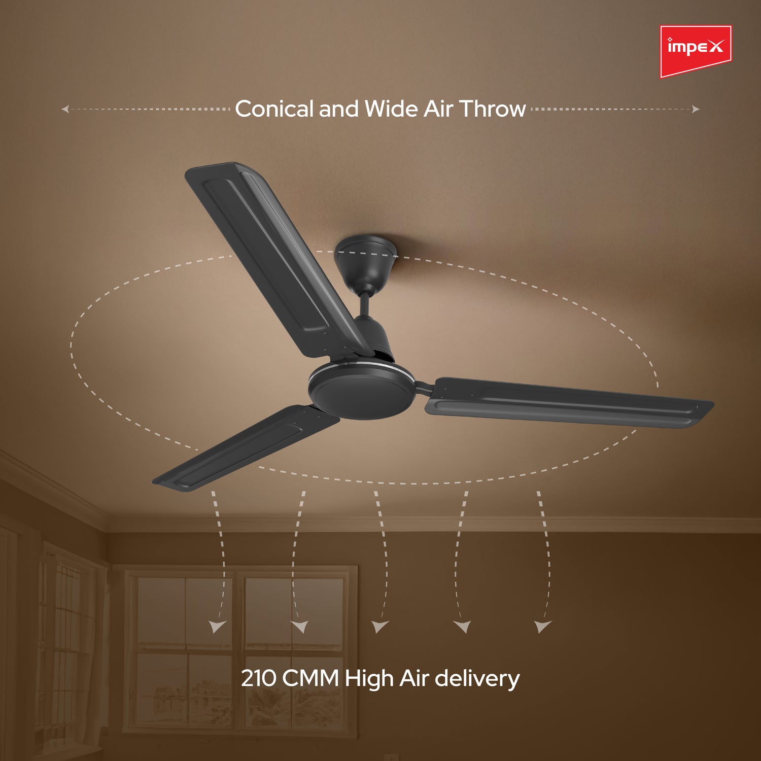 Impex Aeroz High-Speed 400 RPM Ceiling Fan with 3 Blades and Energy Efficient Motor (Smoke Brown)