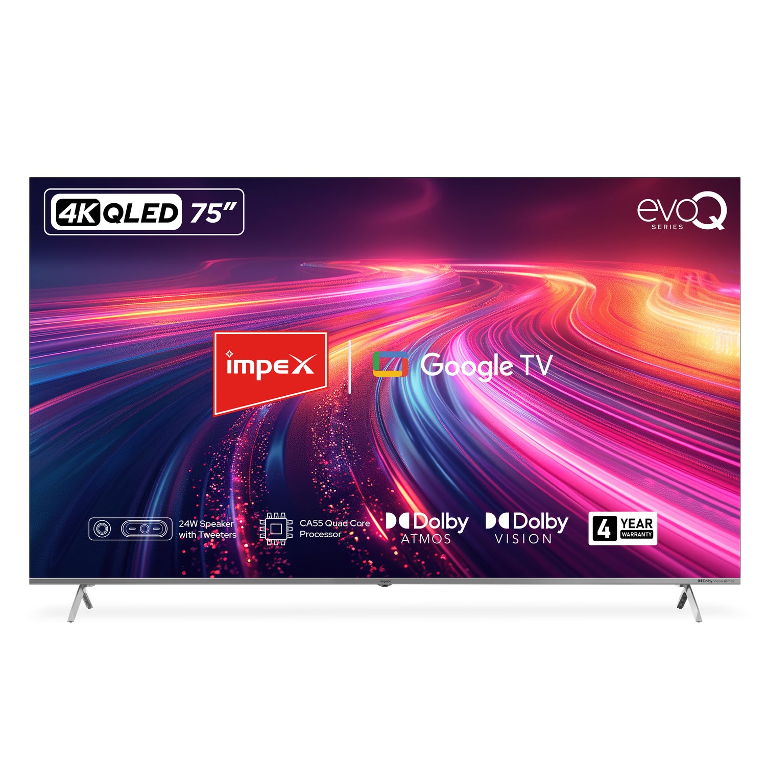 Impex evoQ 75-inch 4K UHD QLED Smart Google TV with Dolby Vision, Dolby Atmos, and 2+2 Year Warranty (Black)
