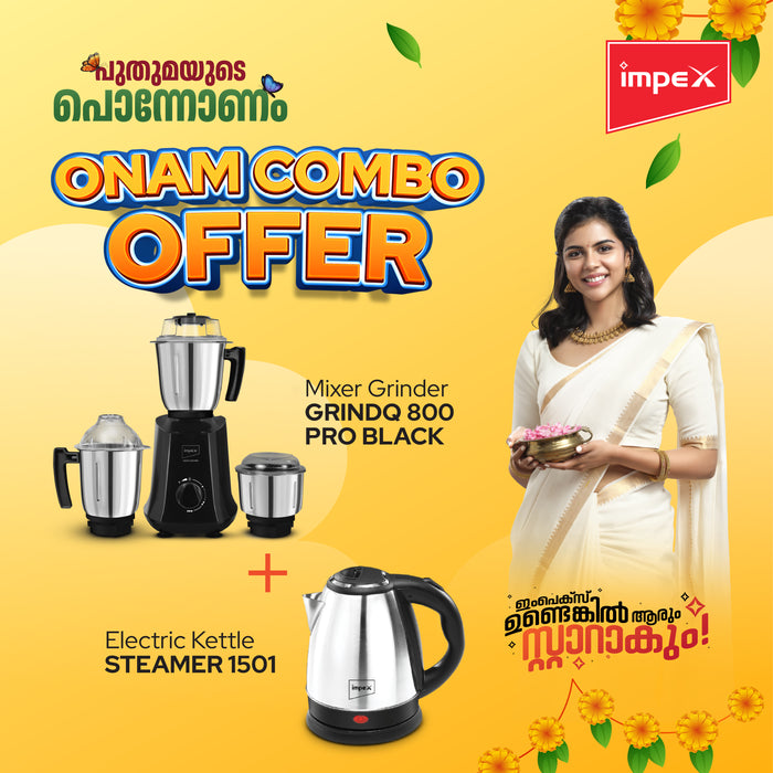 Impex Onam Combo Mixer Grinder (Grind Q 800 Pro Black) , Electric Kettle (STEAMER 1501)