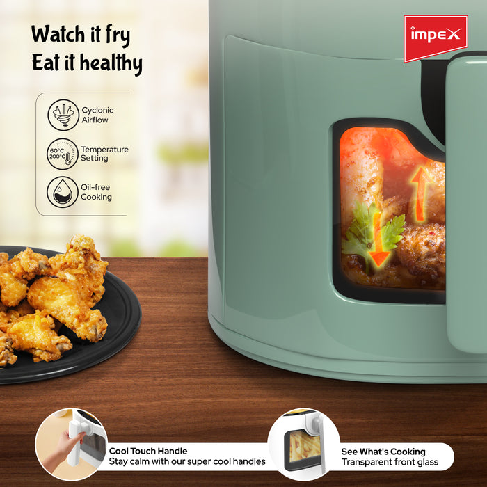 Impex Air fryer SMARTFRY DS45 MINT GREEN 1200W 1200 W | 80% Less Oil | Instant Electric Air Fryer | Auto Cut Off | Fry, Defrost, Roast, Grill & Bake | 2 Year Free Home service warranty (Black)