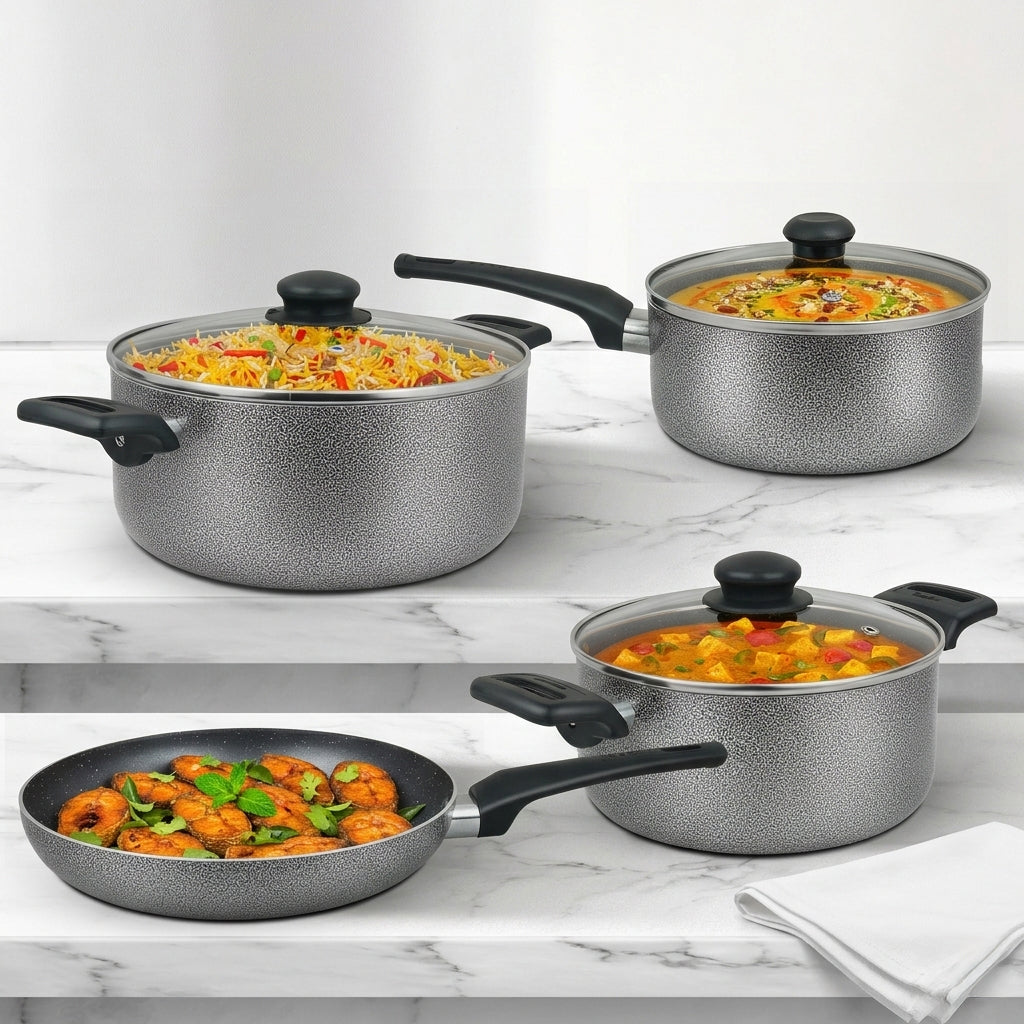 Impex RHUK8N Royal 7-Piece Granite Coated Nonstick Cookware Set with Induction Base and Hammer Tone Finish