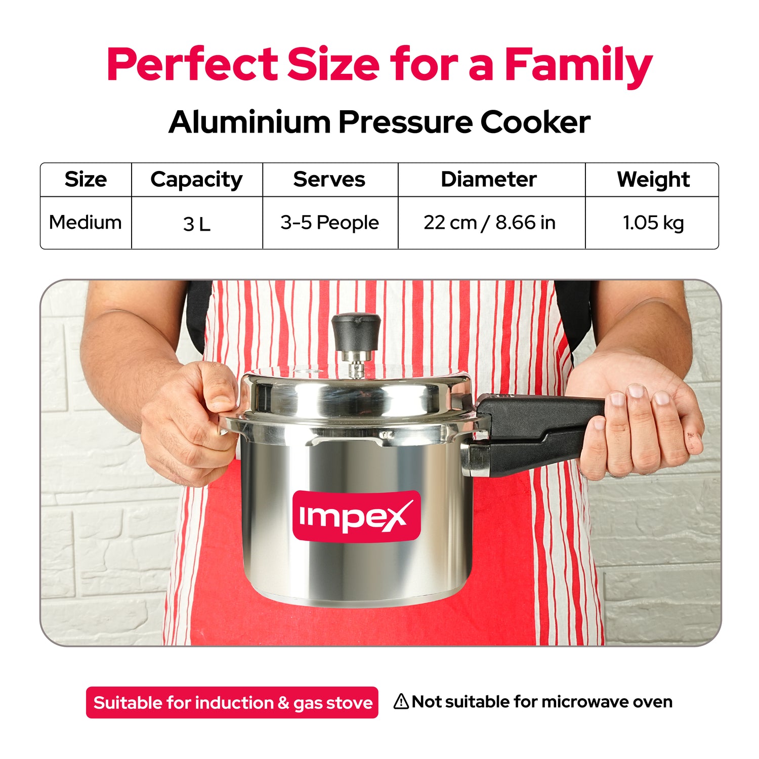 Impex ECO 3 Induction Base Outer Lid Aluminium Pressure Cooker, 3 litres, Silver