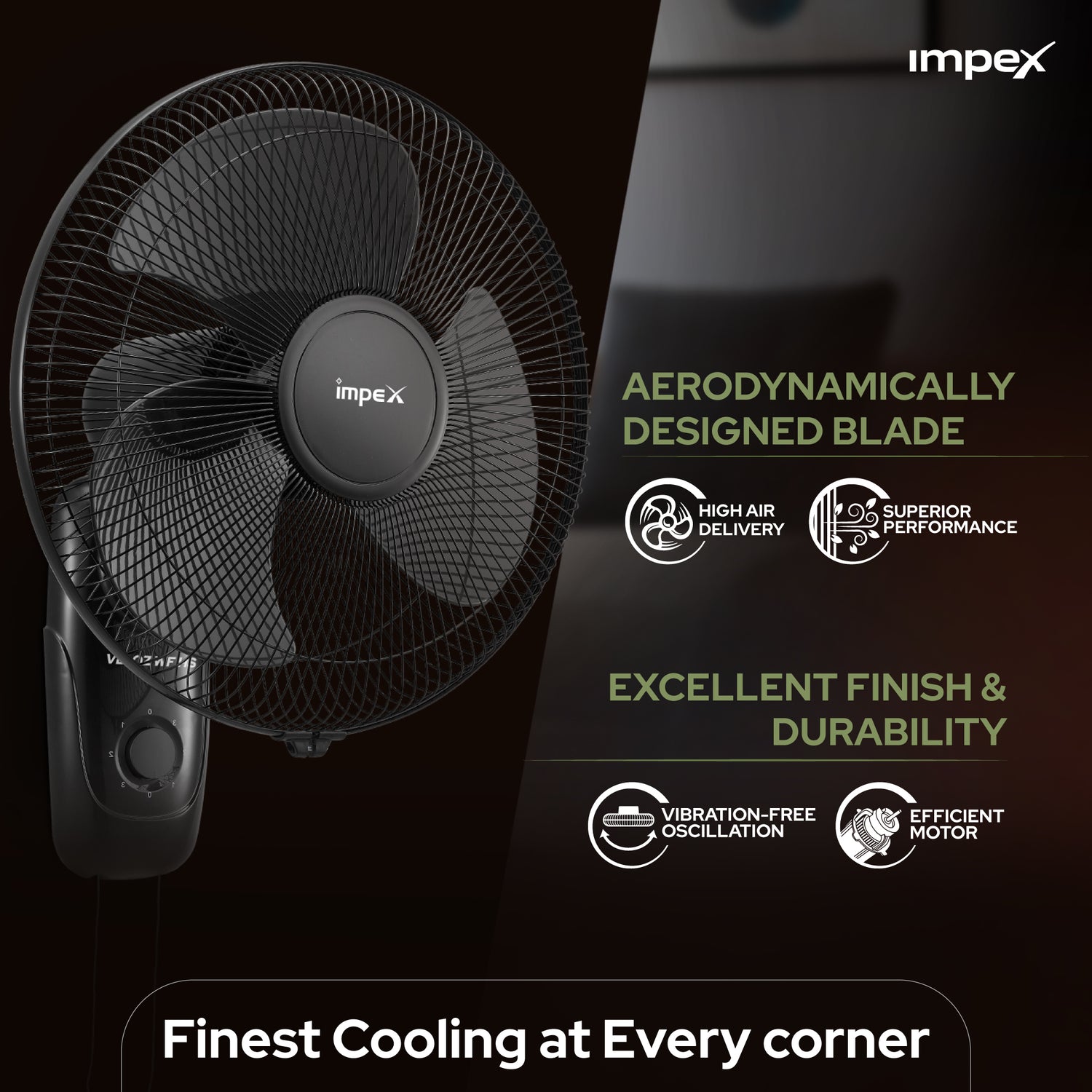 Veloz WF HS High-Speed Wall Fan | 400mm Wall Mounted Fan | 2100 RPM | ABS Blades | Powerful Air Delivery