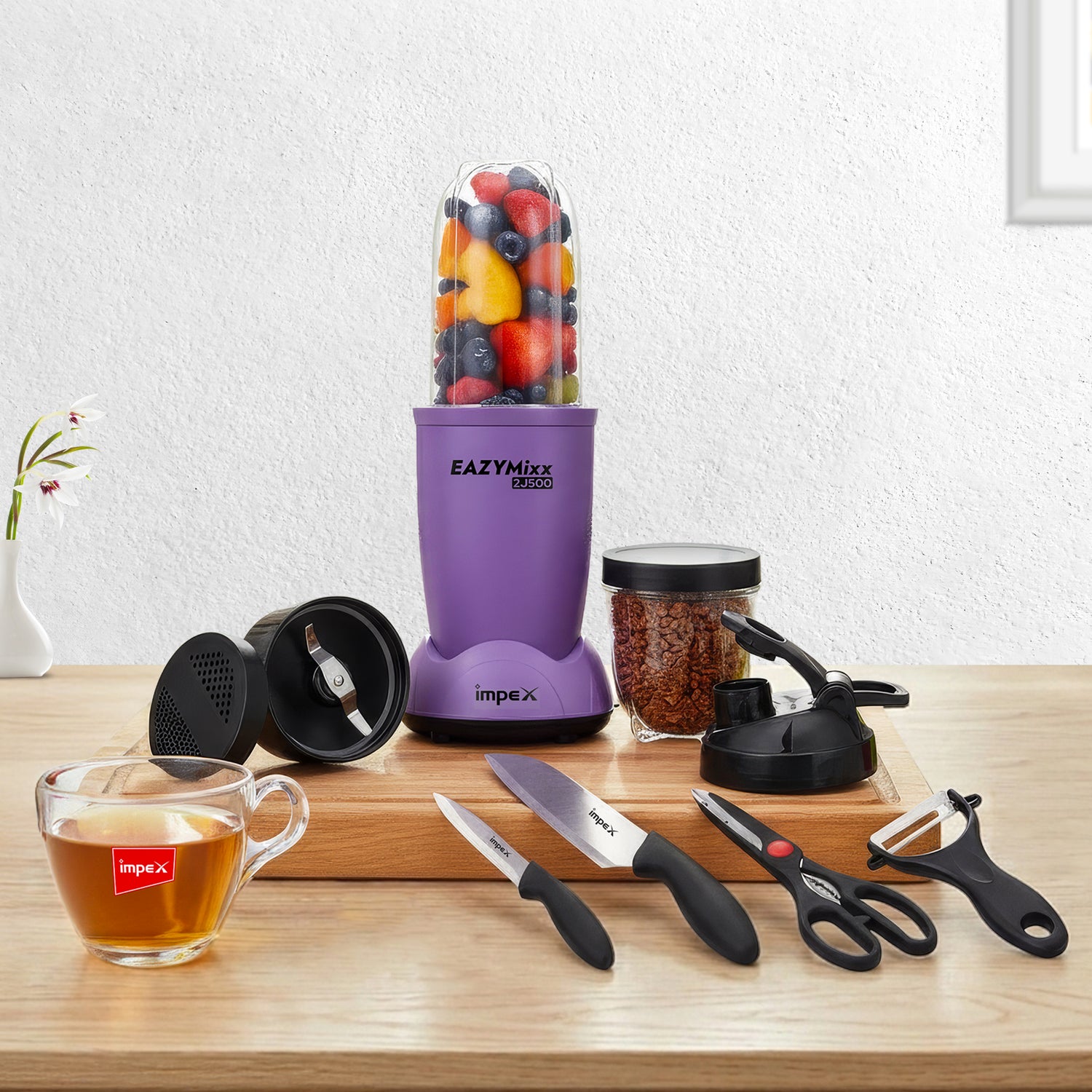 2 Jar Juice Blender+ 6pc Glassware Set+ 4pc Knife Set