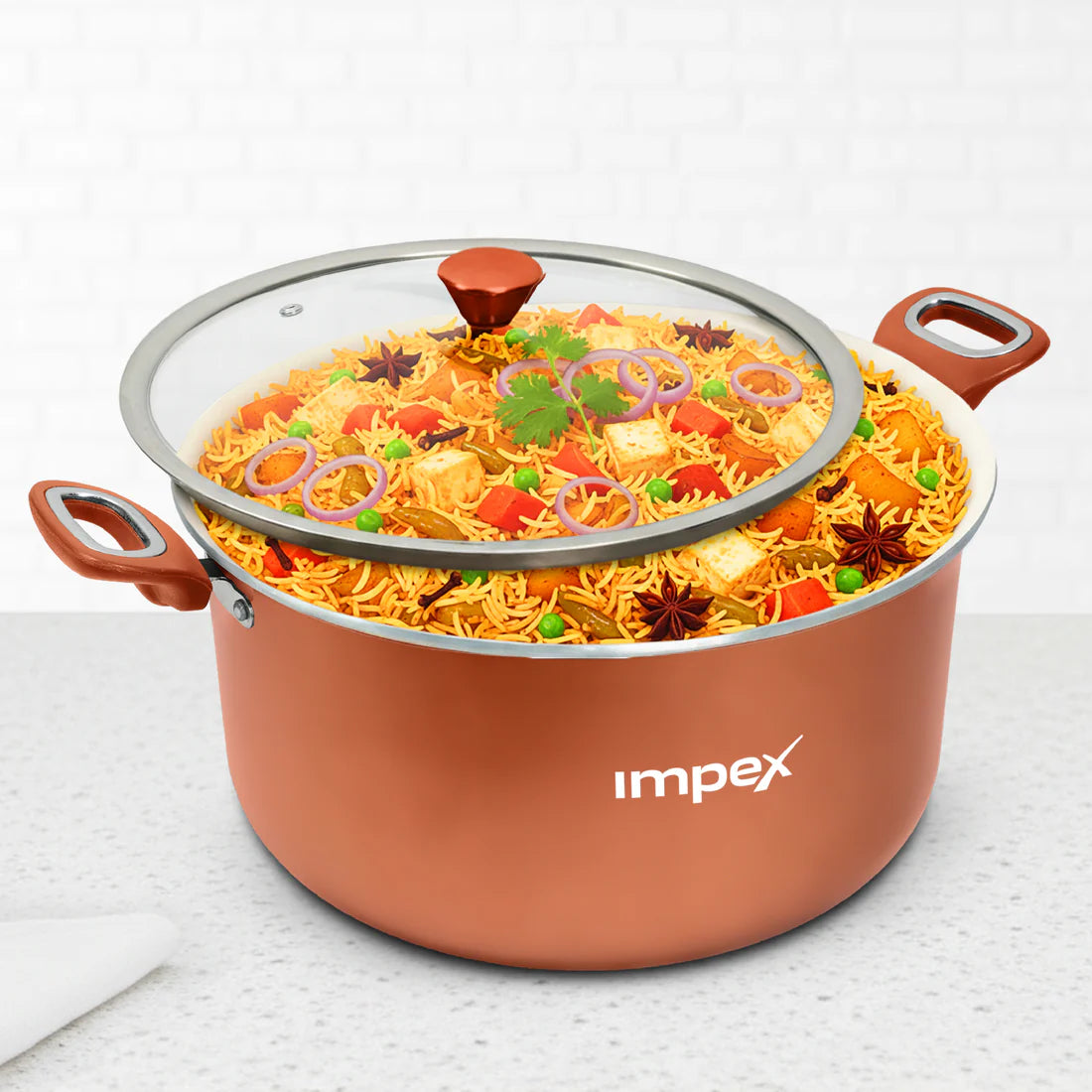 Trucera 8L Ceramic Biriyani Pot With Glass Lid (Beige) | Induction, Non-Stick | 2 Year Warranty