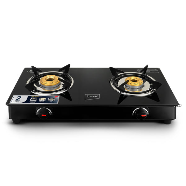 Welfire 2B Gas Stove | 2 Brass Burners | Toughened Glass Top | ISI Certified | Powder-Coated Body