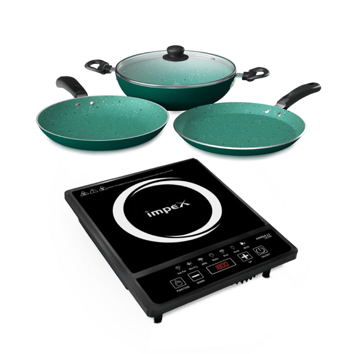 Impex Onam Combo Nonstick Cookware set (KTF 444G) , Induction Cooker (OMEGA L3 LX180)