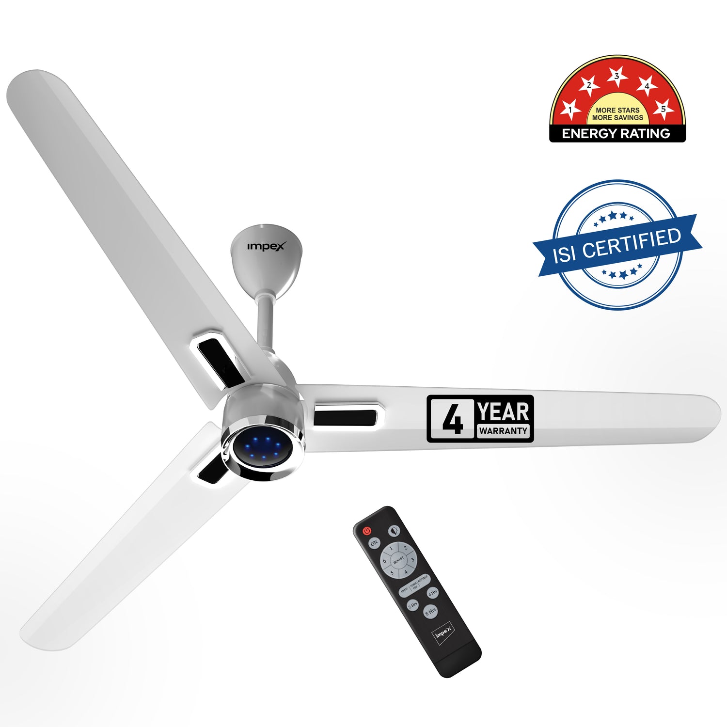 Impex ATOM GLOW WHITE 1200 mm BLDC Ceiling Fan with Remote, 5-Star Rating and Smart Glow LED