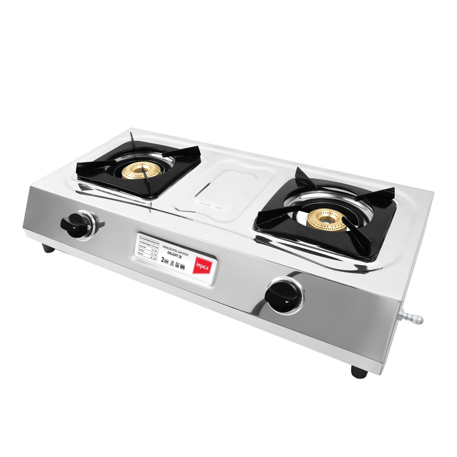 Impex Elight 2B Two-Burner Toughened Glass Top Gas Stove with Tri-Pin Brass Burners and ISI Certification