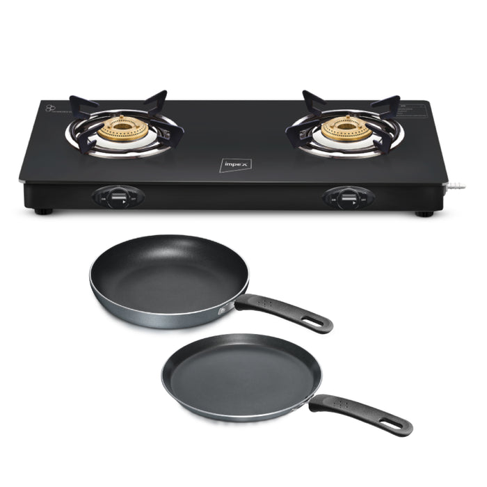 Impex Combo Glasstop Gas Stove (SPECTA 2B NEO) , Nonstick Cookware Twin Pack (NV 2624)