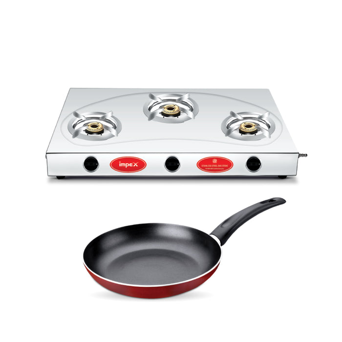 Impex Onam Combo Gas Stove (IGS 13B), Nonstick Coated Fry Pan 26 cm (IFP 2655)