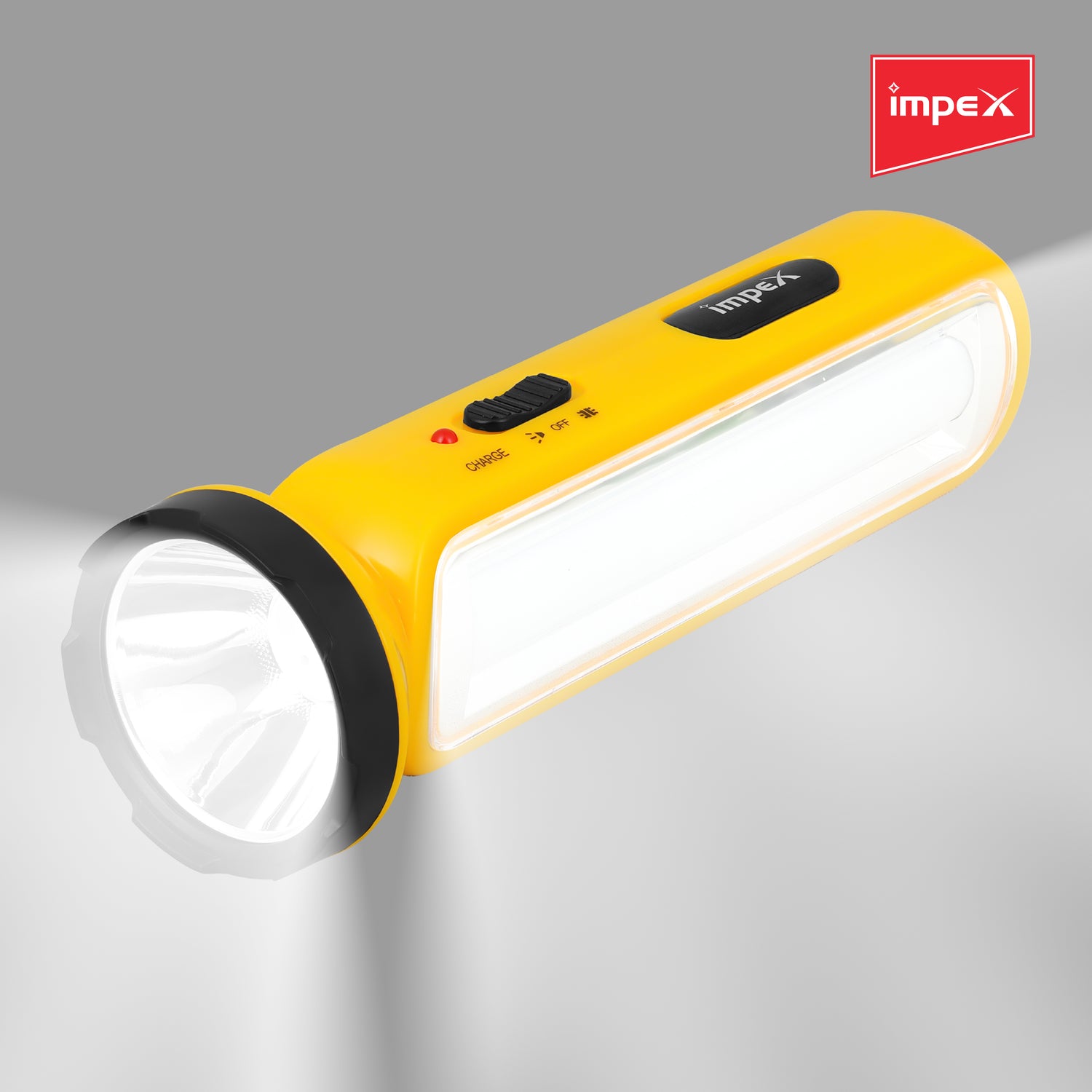 Impex LUMIN A2 Rechargeable LED Flashlight with Dual Torch & Lamp Modes and Built-in Charging Plug (Yellow)