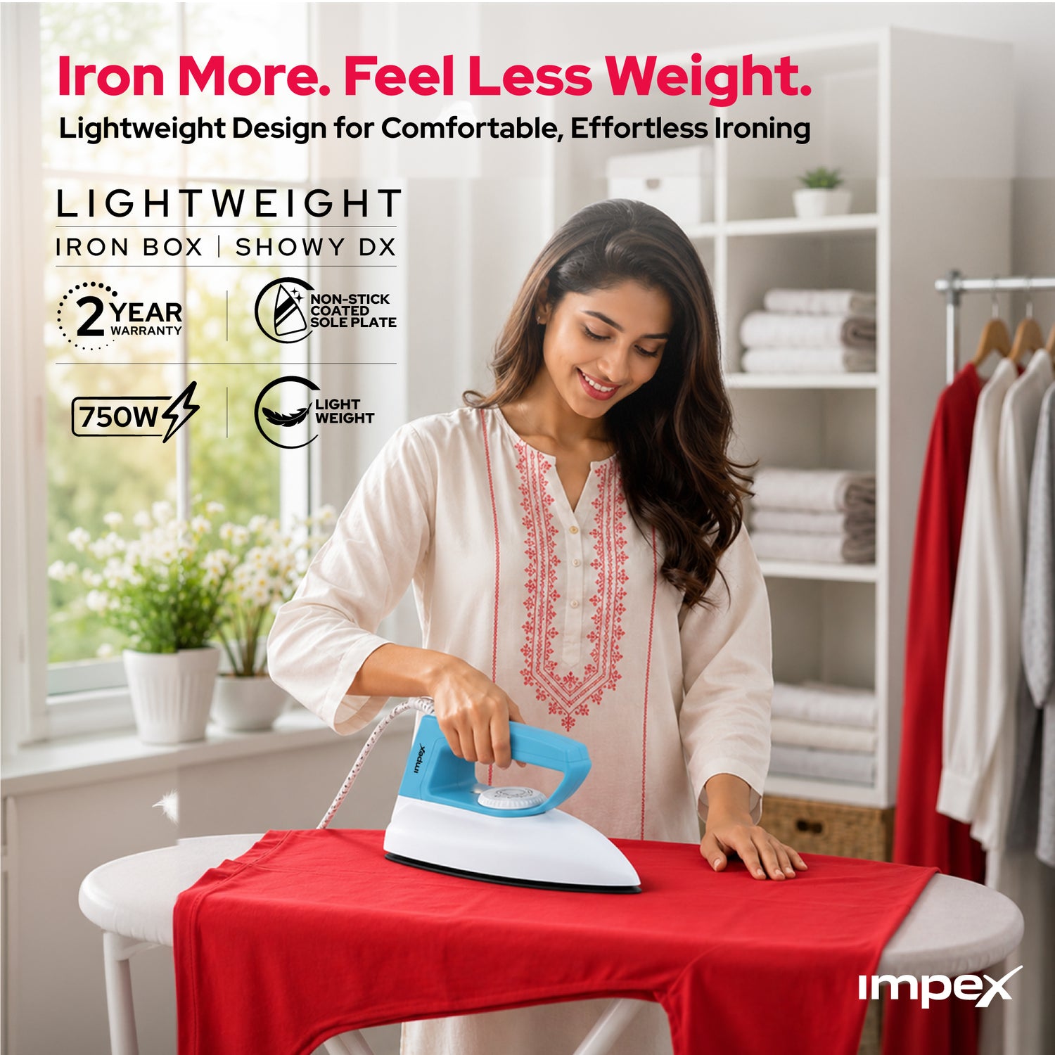 Showy DX Iron Box Cyan White | Lightweight | Fast Heating & Non-Stick Soleplate