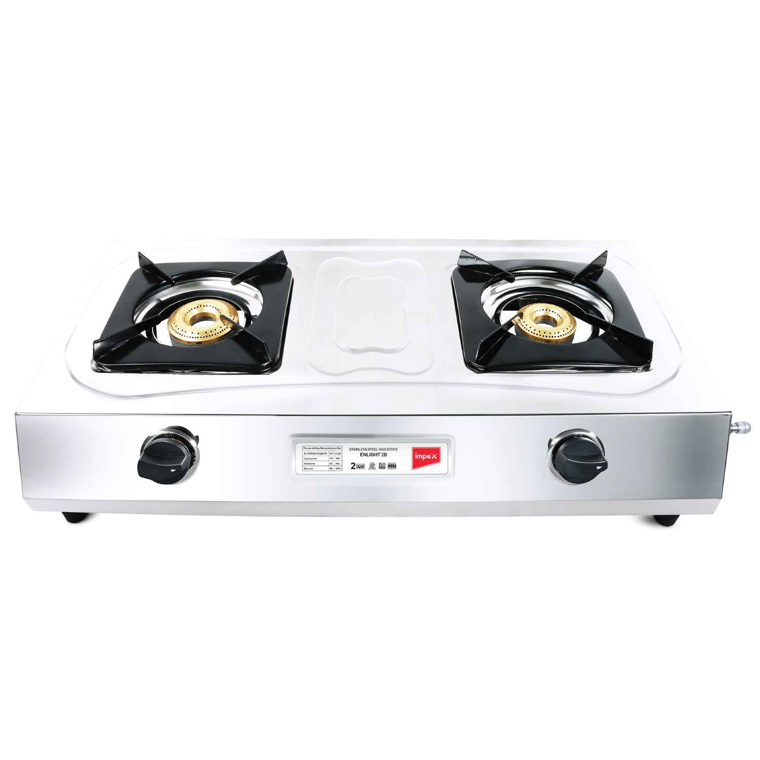 Impex Elight 2B Two-Burner Toughened Glass Top Gas Stove with Tri-Pin Brass Burners and ISI Certification