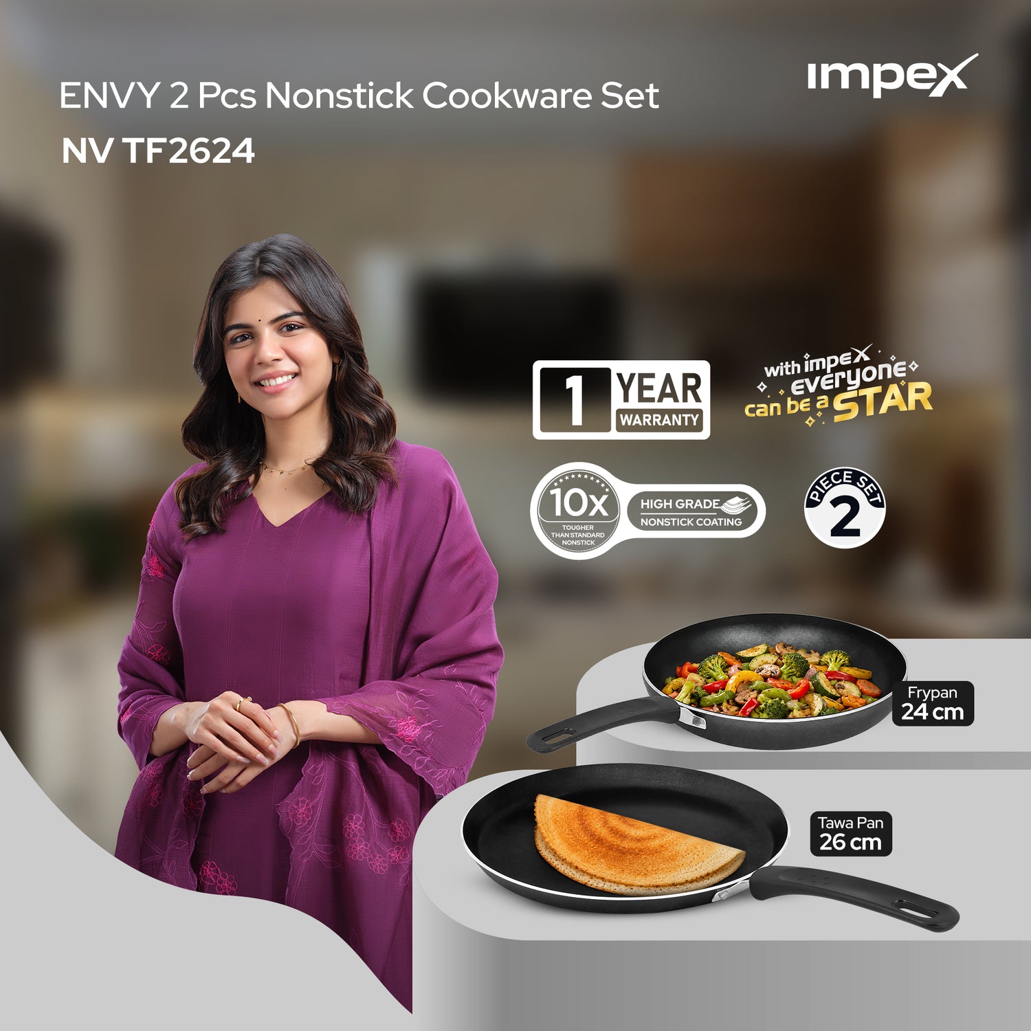 DELIGHT T2624 2 piece Granite Cookware Set | Non Stick | Easy Clean| Healthy