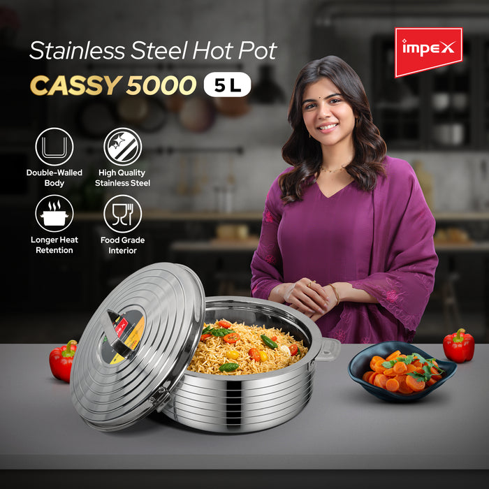 Impex Cassy 5000 - Silver, 5 Litres Stainless Steel Hotpot