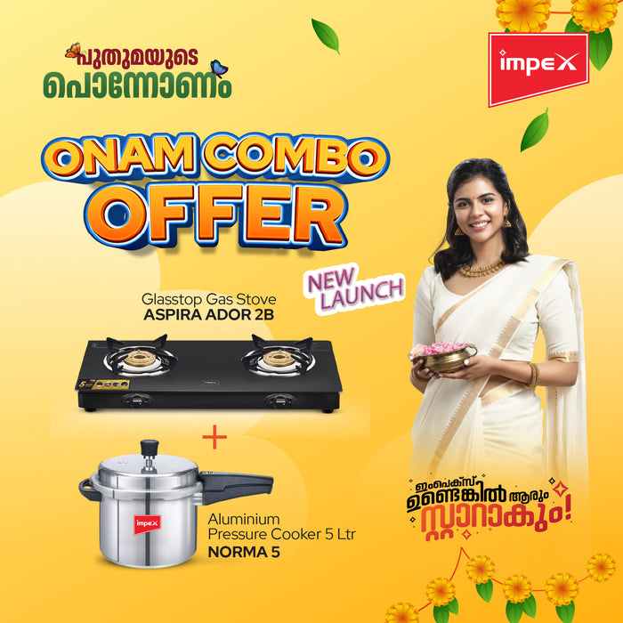 Impex Combo Glasstop Gas stove 2B (Aspira Ador 2B) , Pressure Cooker 5 Ltr (NORMA 5)