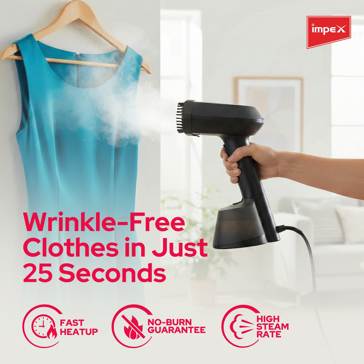 Impex Turbo Steam Lite Garment Steamer with ABS Body and Quick Steam Technology