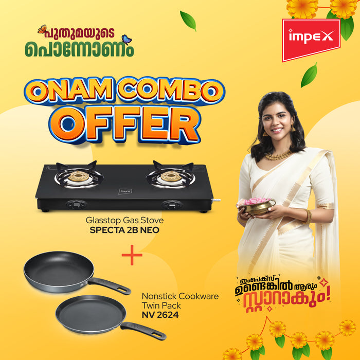 Impex Combo Glasstop Gas Stove (SPECTA 2B NEO) , Nonstick Cookware Twin Pack (NV 2624)