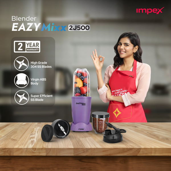 EAZYMIXX 2J500 500W Blender (Lavender) | 22000 RPM | 100% Copper Motor | 2 Jars | 2 Year Warranty