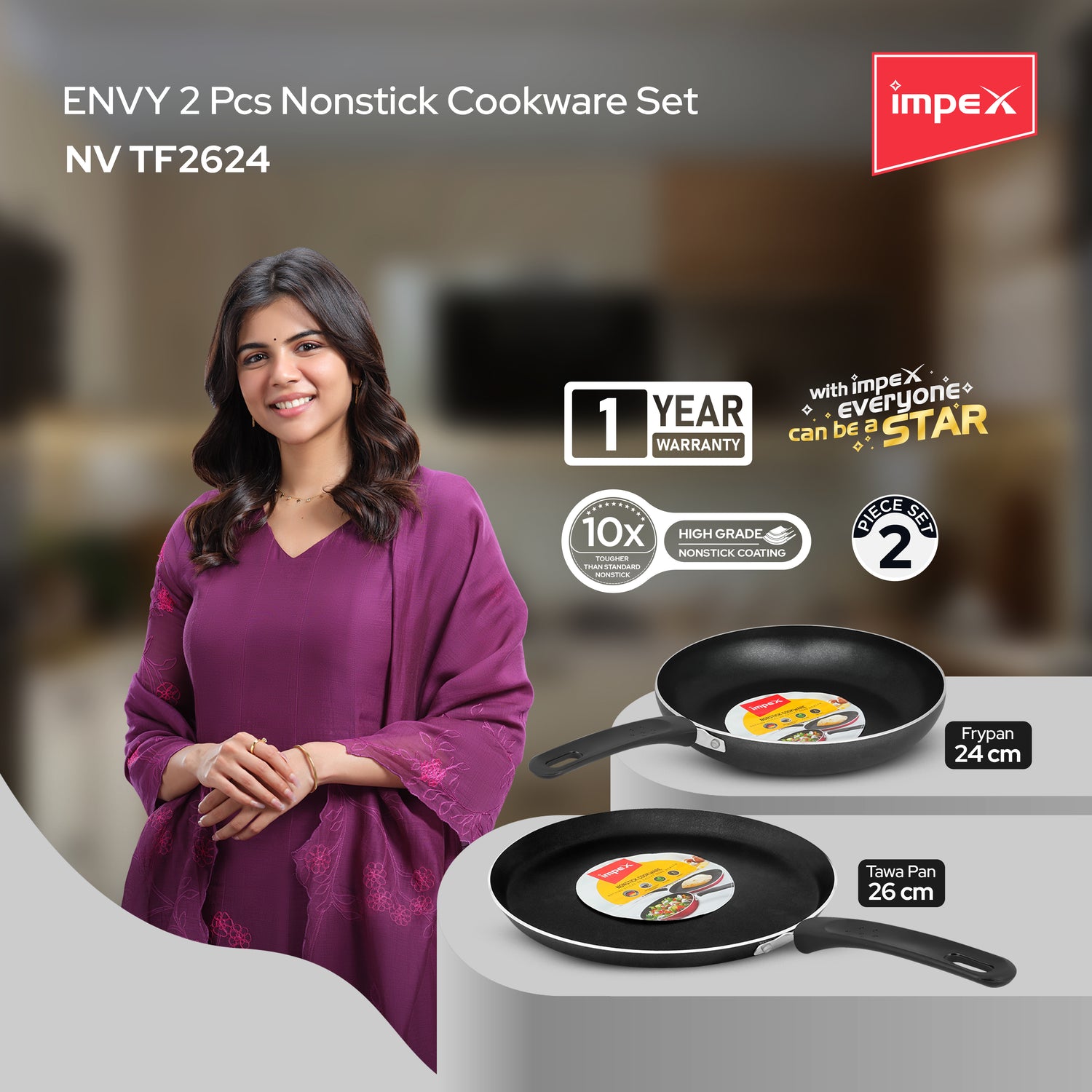 Impex NVTF 2624 - 2.1 Litres, Non-stick, Aluminium, Dishwasher Safe, Grey, 1 Year Warranty