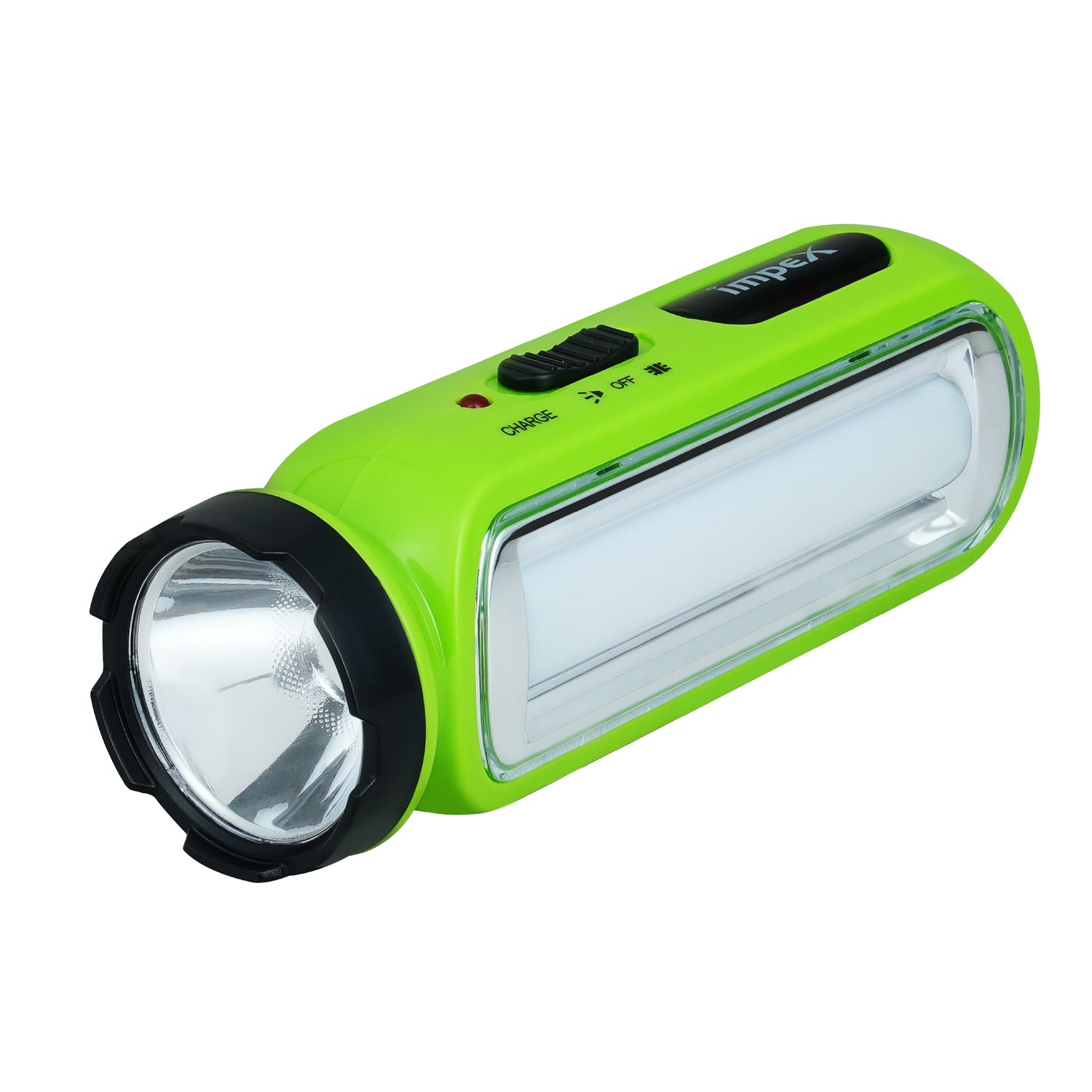 Impex LUMIN A1 Rechargeable LED Flashlight with Dual Torch & Lamp Modes and Built-in Charging Plug (Green)