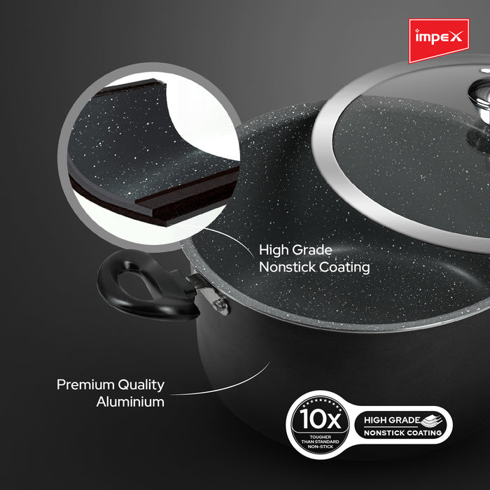 Impex Biryani Pot 10 Ltr With RIB (IBP10) – Non-Stick, Induction Friendly, Aluminium with Granite Coating, 1-Year Warranty