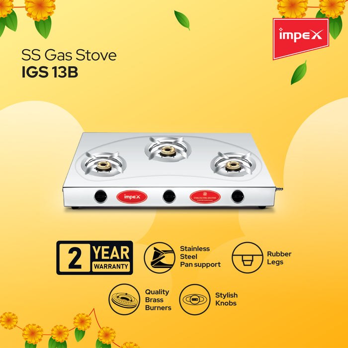 Impex Onam Combo Gas Stove (IGS 13B), Nonstick Coated Fry Pan 26 cm (IFP 2655)