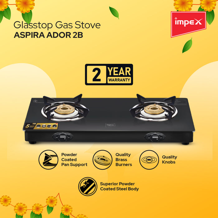 Impex Combo Glasstop Gas stove 2B (Aspira Ador 2B) , Pressure Cooker 5 Ltr (NORMA 5)