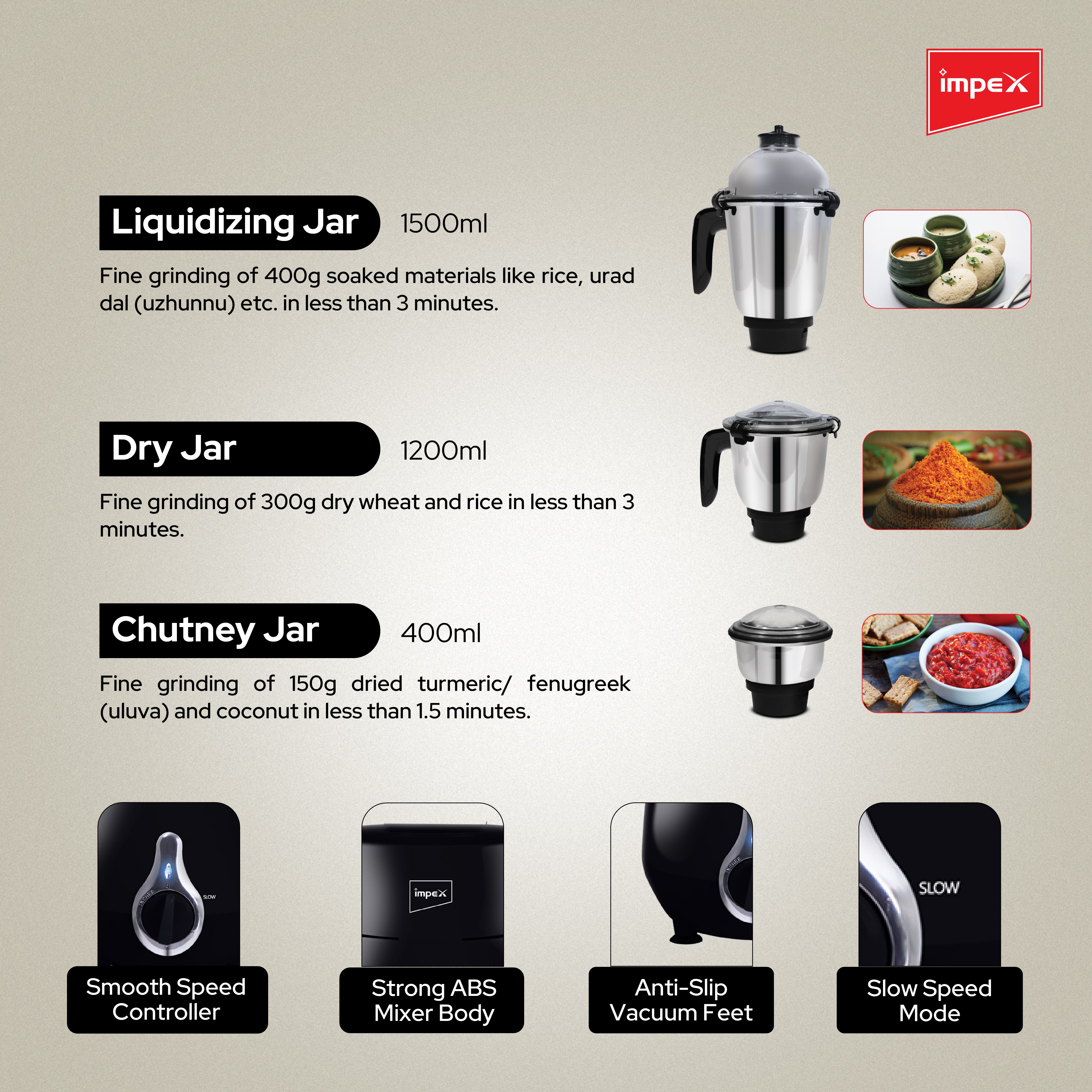 Impex Panther 800 Delight Mixer Grinder with 4 Jars, 7-in-1