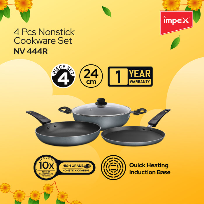 Impex Combo Glasstop Gas Stove (SPECTA 3B NEO) , ENVY 4 Piece Nonstick Cookware set (NV 444)R