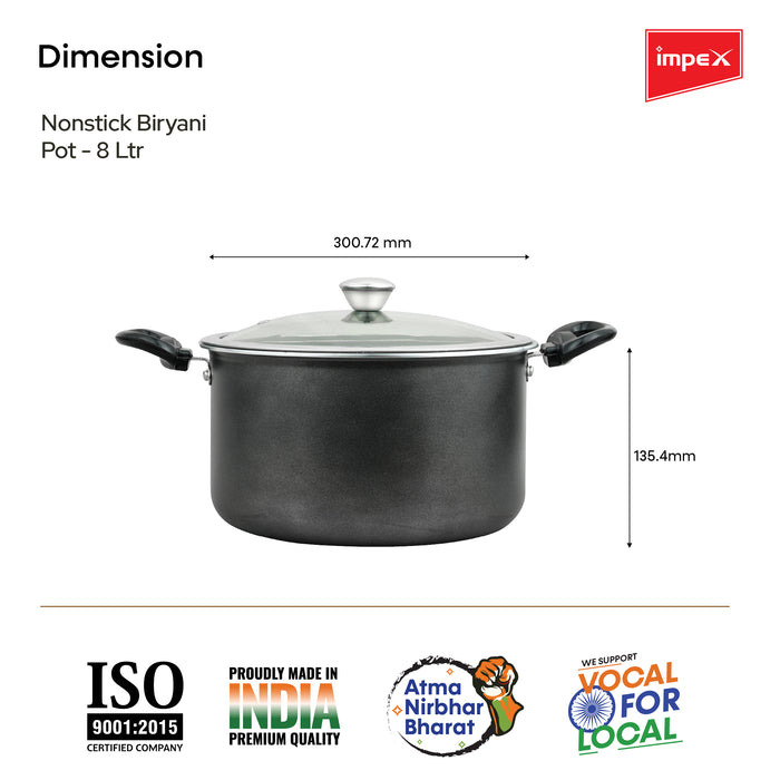 Impex Biryani Pot 8 Ltr With RIB (IBP8) – Non-Stick, Induction Friendly, Aluminium with Granite Coating, 1-Year Warranty