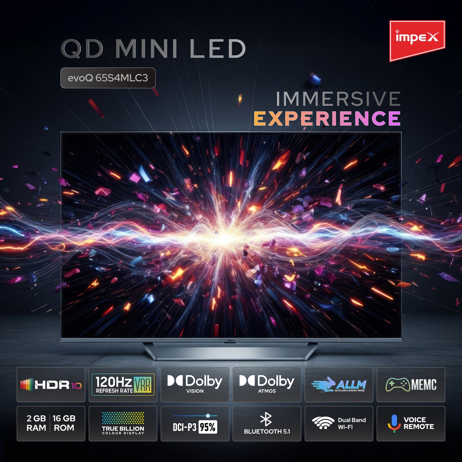 65"( 164cm ) Smart Mini LED Ultra HD (4K) Google TV, evoQ 65S4MLC3 with Android 14, 120Hz Refresh Rate, and Dolby Vision & Atmos