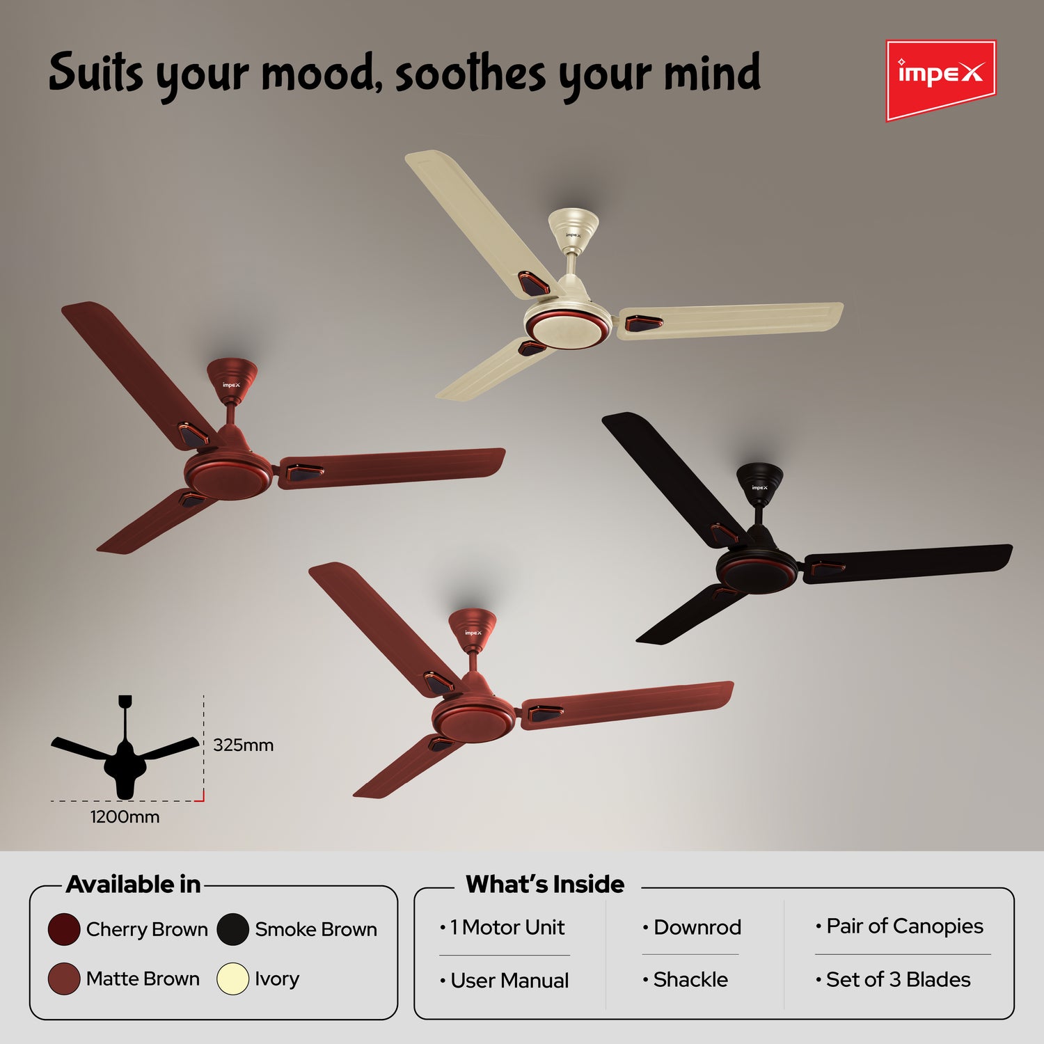 IMPEX WHIZSTAR Smoke Brown Ceiling Fan | Induction Motor Ceiling Fan | High Speed & Energy Efficient