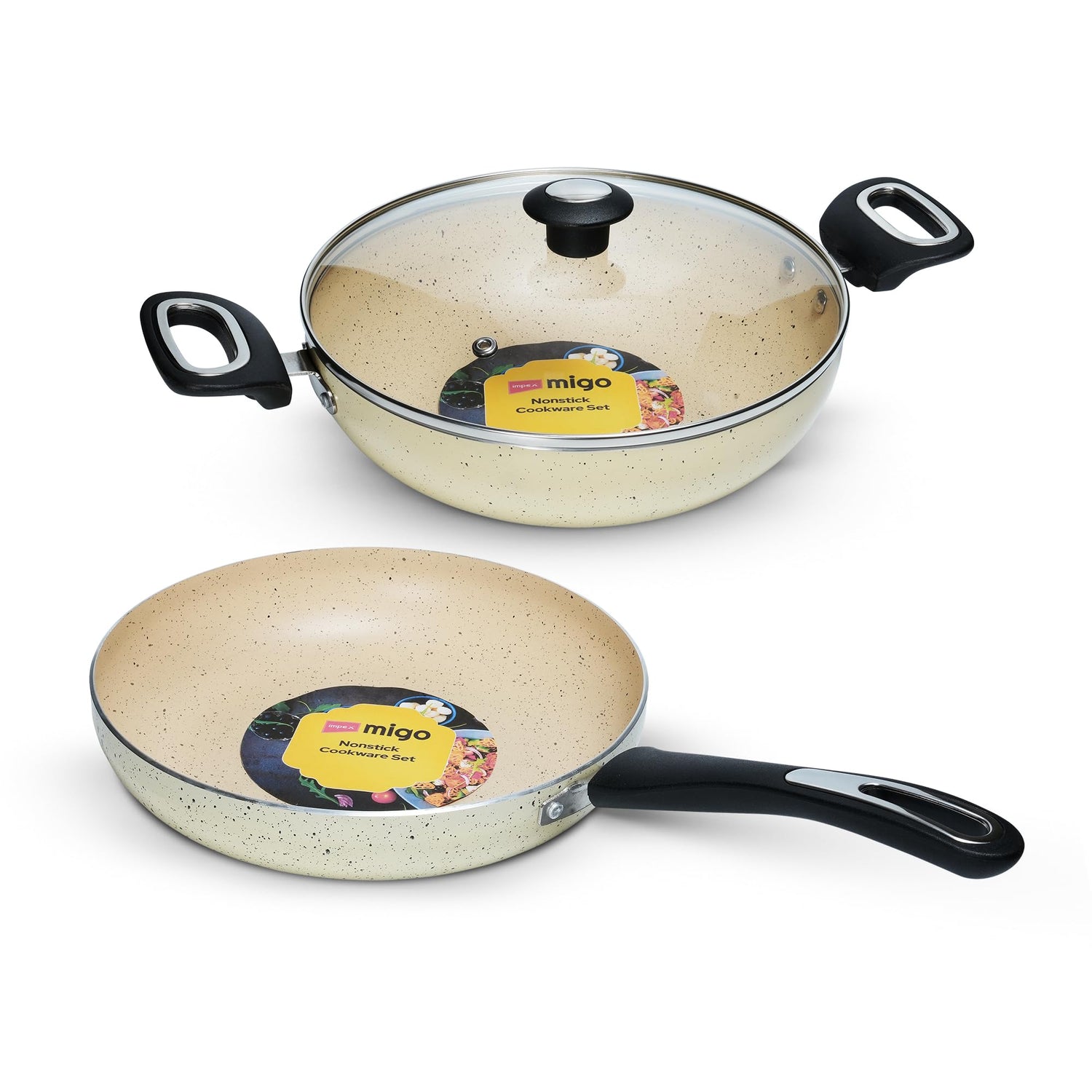 MIGO FG2518 3-Piece Non-Stick Cookware Set | 5-Layer Granite Coating | Induction & Gas Compatible | 1 - Year Warranty