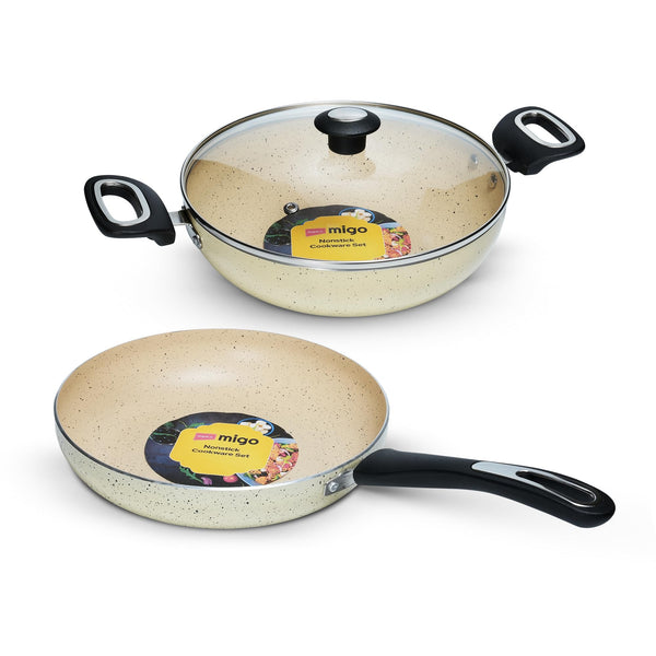 MIGO FG2518 3-Piece Non-Stick Cookware Set | 5-Layer Granite Coating | Induction & Gas Compatible | 1 - Year Warranty