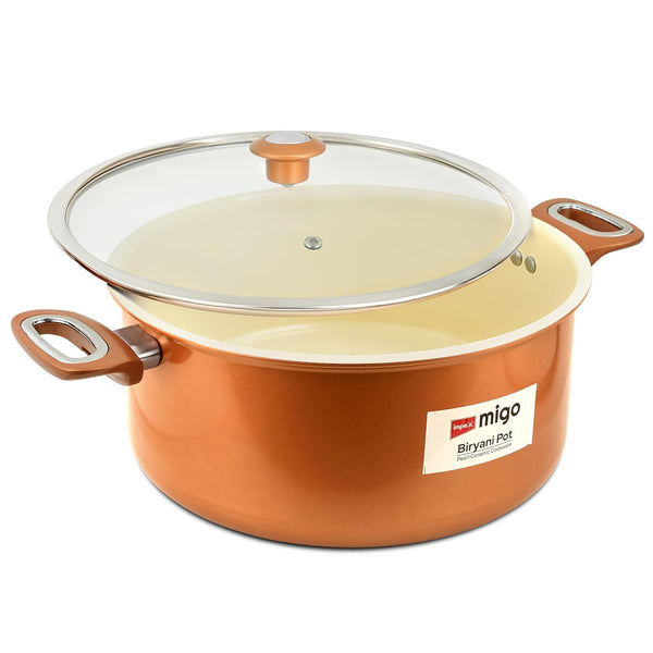 MIGO Pearl Ceramic Biriyani Pot 8L with Glass Lid | Induction & Gas Compatible | PEARL 3213