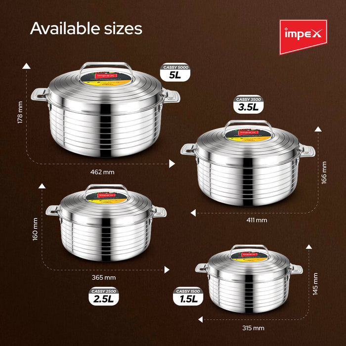 Impex Cassy 2500 - Silver, 2.5 Litres Stainless Steel Hotpot