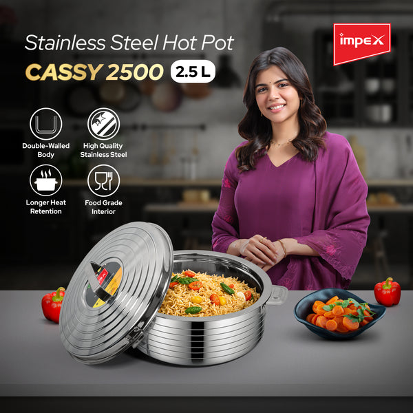 Cassy 2500 Stainless Steel Hotpot | 2.5L Insulated Casserole | Dishwasher Safe | Food Warmer