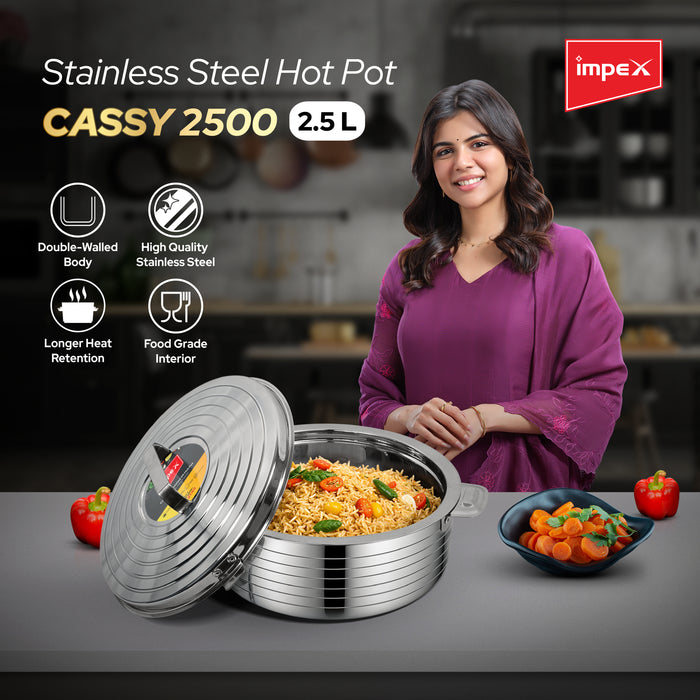 Impex Cassy 2500 - Silver, 2.5 Litres Stainless Steel Hotpot