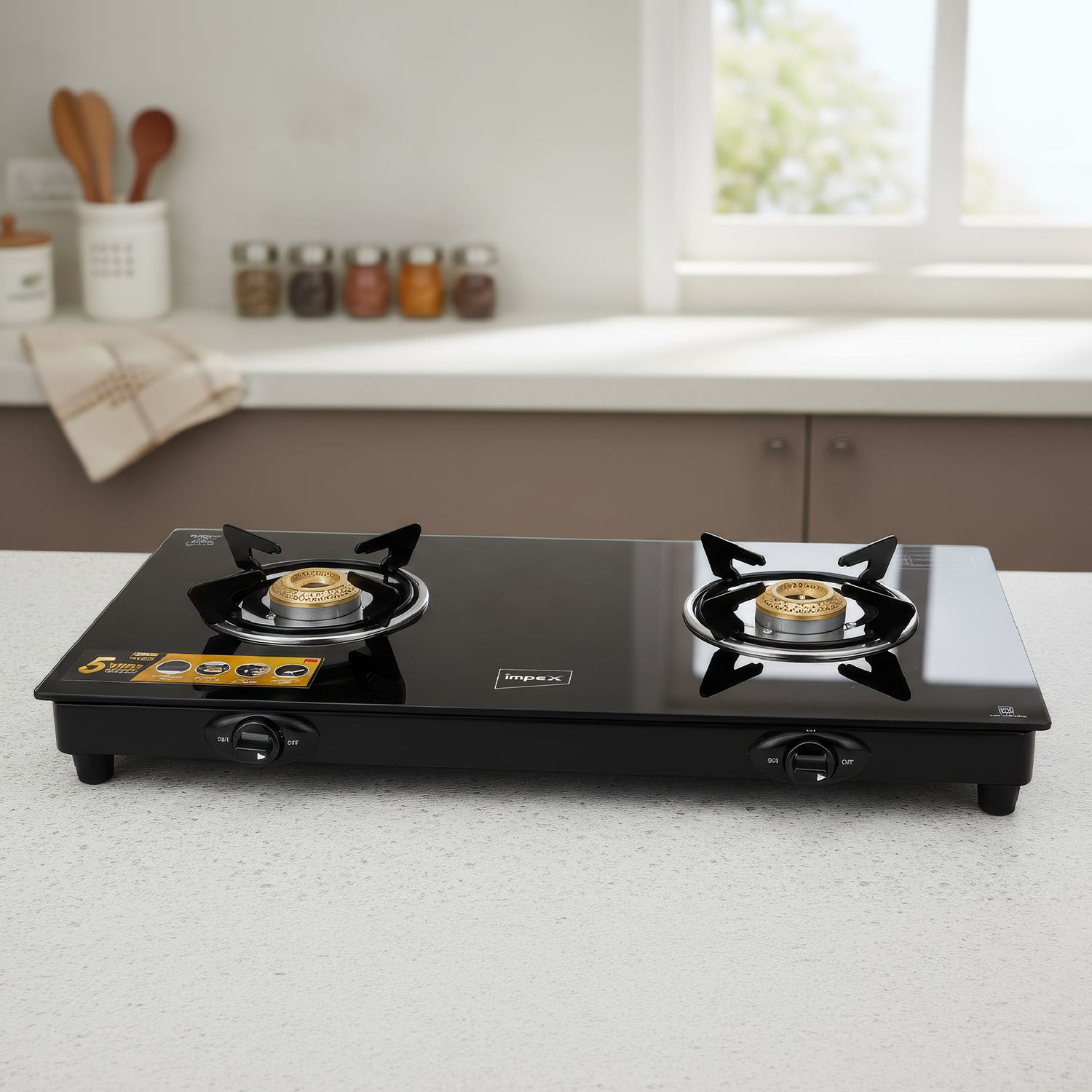 2 Burner Gas Stove+ 34cm Square Pathiri Tawa+ 8L Biriyani Pot+ 6pcs Glassware Set