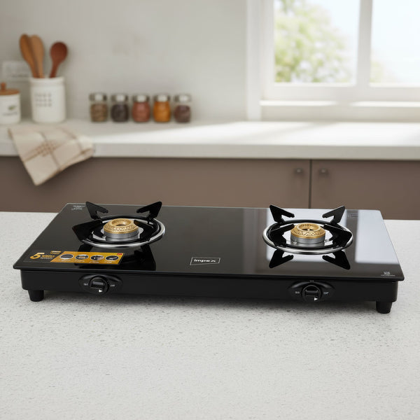 2 Burner Gas Stove+ 34cm Square Pathiri Tawa+ 8L Biriyani Pot+ 6pcs Glassware Set