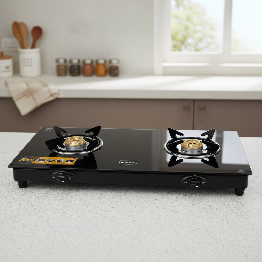2 Burner Gas Stove+ 34cm Square Pathiri Tawa+ 8L Biriyani Pot+ 6pcs Glassware Set