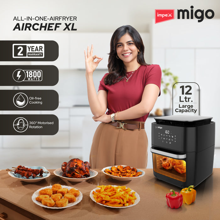 IMPEX 12L Digital Air Fryer AIRCHEF XL 1800W for Oil-Free Cooking | 10 Preset Menu Air Fryer  (12 L)