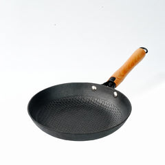 Cast Iron Fry Pan | Pre-Seasoned Natural Nonstick Surface | Nitride Protection | Wooden Handles | Less Oil Cooking | Gas & Induction Compatible | CIL FP24 BW