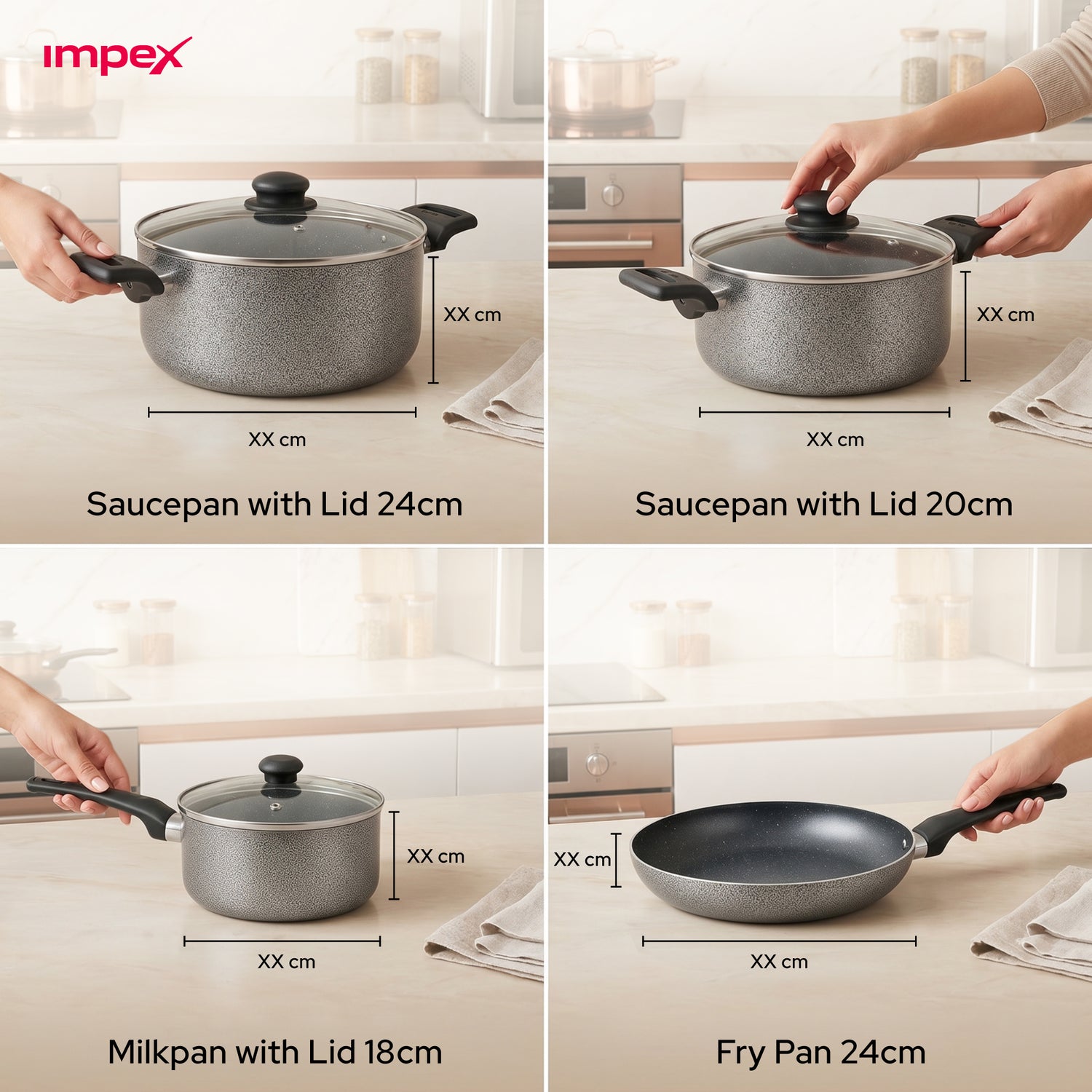 Impex RHUK8N Royal 7-Piece Granite Coated Nonstick Cookware Set | Gas & Induction Compatible | Induction Base | Hammer Tone Finish