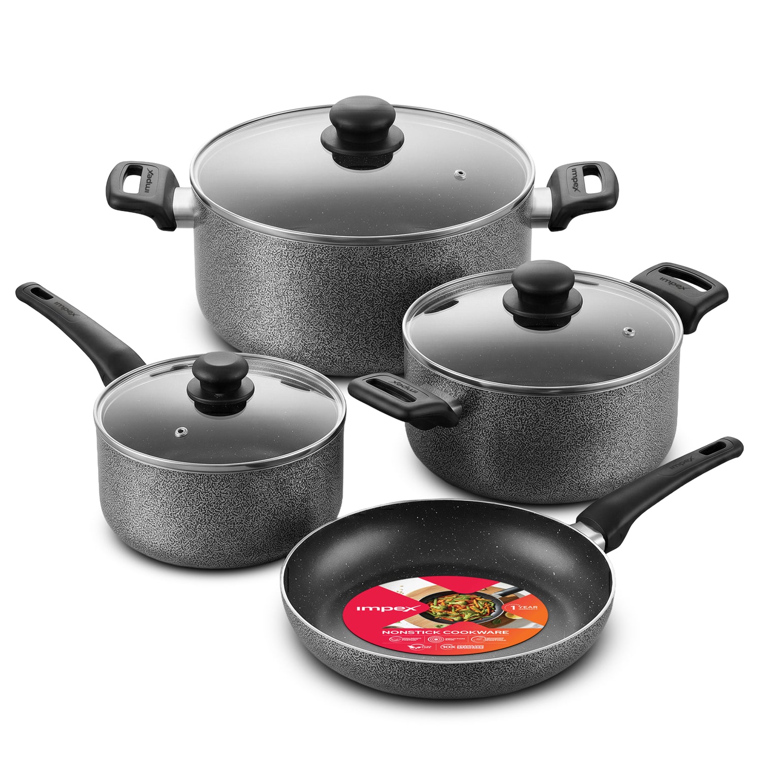 Impex RHUK8N Royal 7-Piece Granite Coated Nonstick Cookware Set | Gas & Induction Compatible | Induction Base | Hammer Tone Finish