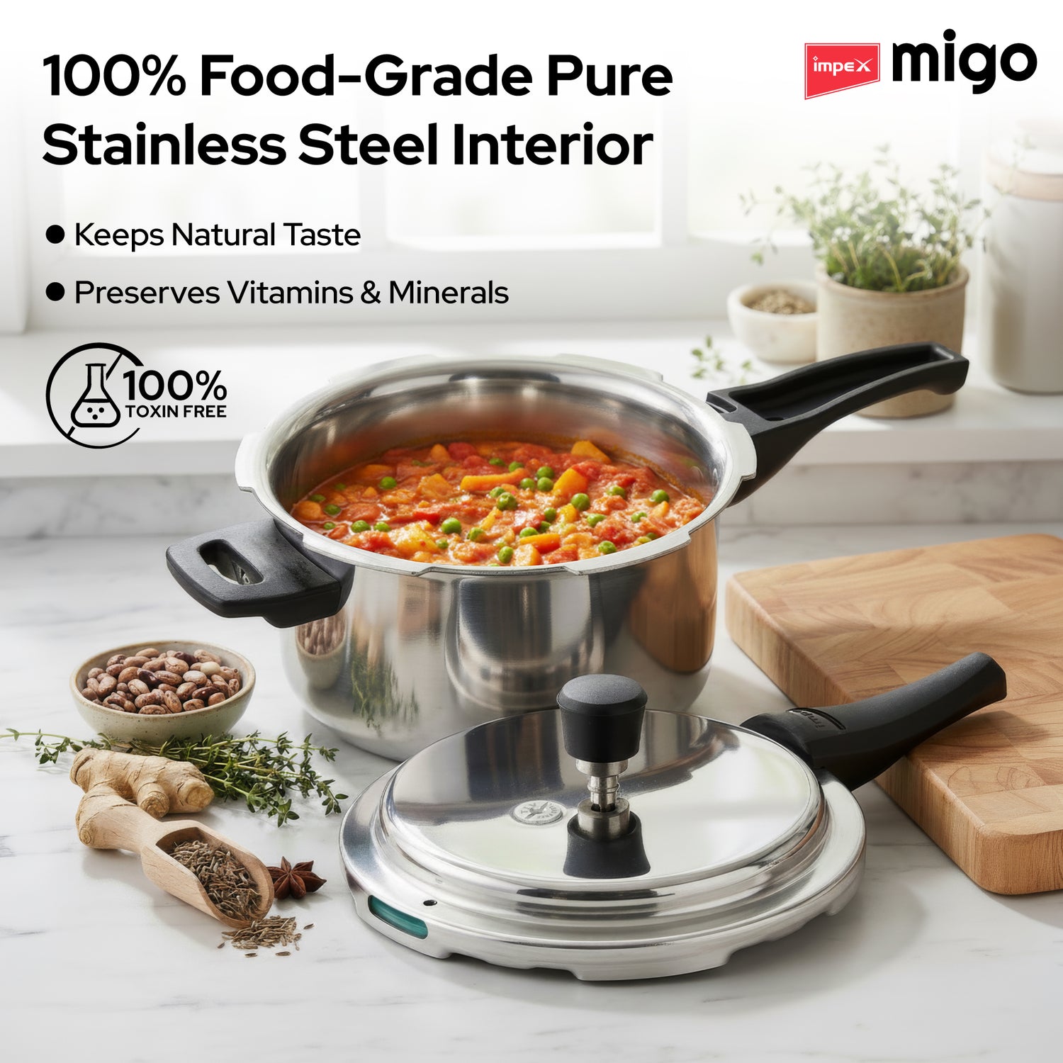 Migo TPC 3 N Serene 3 Litre SS Triply Pressure Cooker with Induction Bottom and Durable Stainless Steel Body