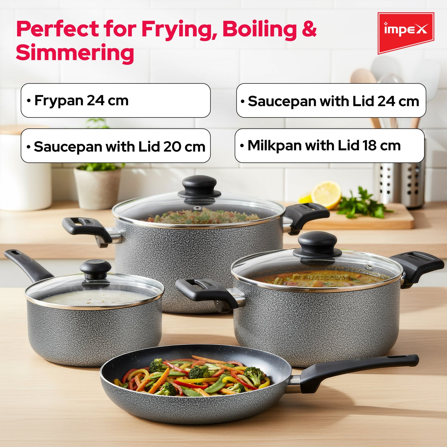 Impex RHUK8N Royal 7-Piece Granite Coated Nonstick Cookware Set with Induction Base and Hammer Tone Finish