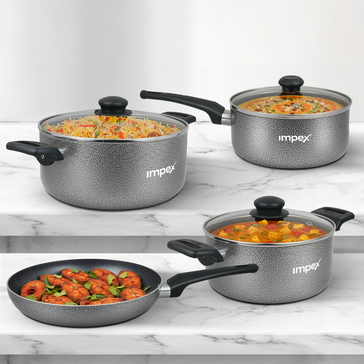 Impex RHUK8N Royal 7-Piece Granite Coated Nonstick Cookware Set with Induction Base and Hammer Tone Finish